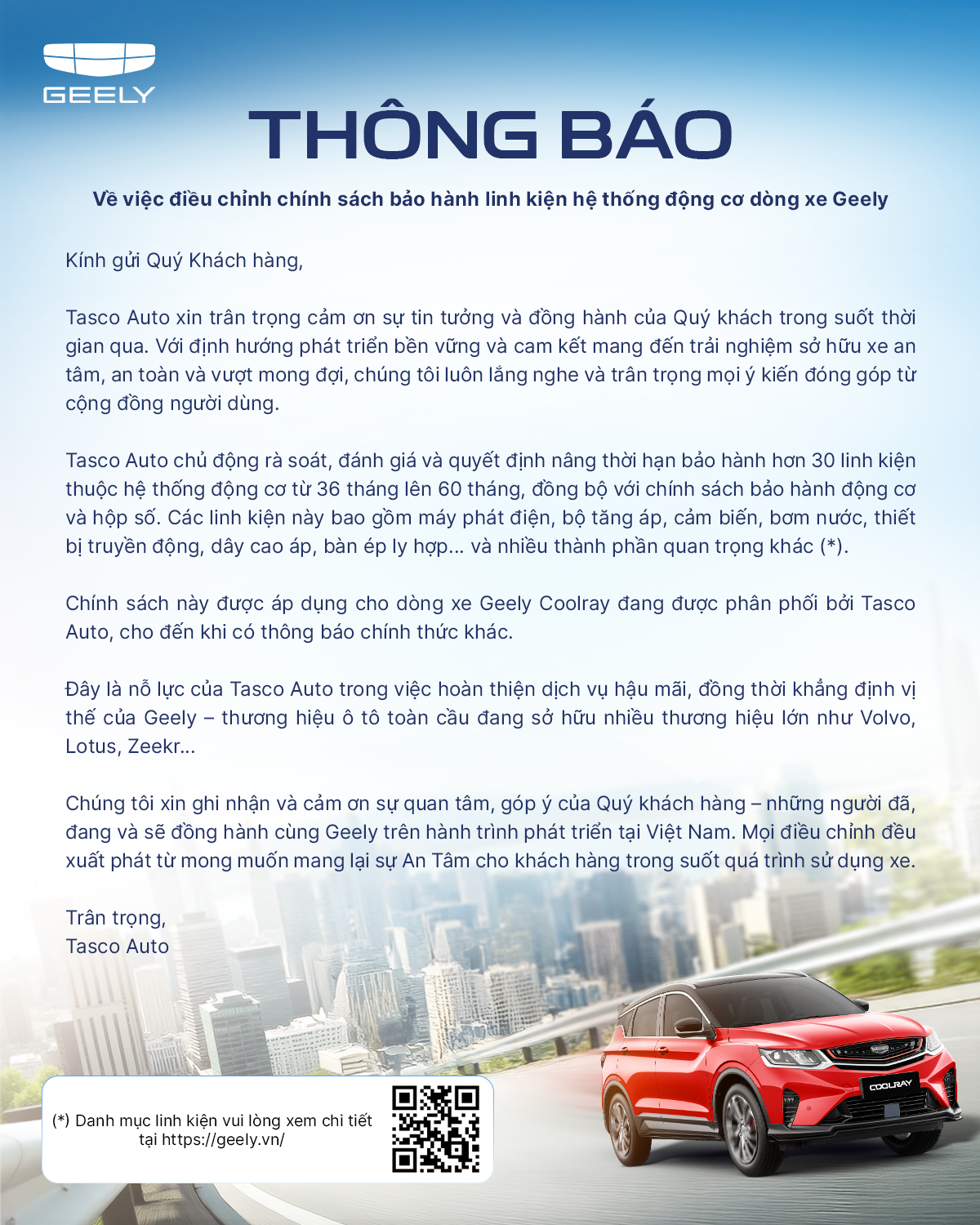 Chính sách bảo hành Geely Đông Sài Gòn